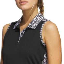 Adidas Women's Ultimate365 Printed Sleeveless Polo -Golf Equipment Shop adidas ss23 womens ultimate365 printed sleeveless polo black detail itempicture
