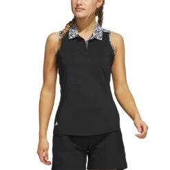 Adidas Women's Ultimate365 Printed Sleeveless Polo -Golf Equipment Shop adidas ss23 womens ultimate365 printed sleeveless polo black itempicture