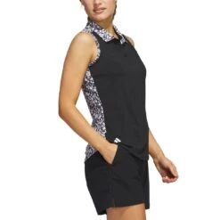Adidas Women's Ultimate365 Printed Sleeveless Polo -Golf Equipment Shop adidas ss23 womens ultimate365 printed sleeveless polo black side itempicture