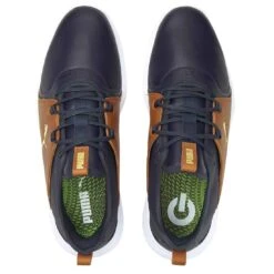 Puma Ignite Fasten8 Crafted Golf Shoes Navy Blazer/Gold/Leather Brown -Golf Equipment Shop puma ignite fasten8 crafted golf shoes navy blazer gold leather brown top itempicture
