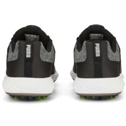 Puma Juniors Ignite PWRCAGE Golf Shoes Black/Metallic Silver -Golf Equipment Shop puma juniors ignite pwrcage golf shoes black silver 376784 02 heel itempicture