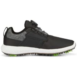 Puma Juniors Ignite PWRCAGE Golf Shoes Black/Metallic Silver -Golf Equipment Shop puma juniors ignite pwrcage golf shoes black silver 376784 02 profile2 itempicture