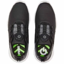 Puma Juniors Ignite PWRCAGE Golf Shoes Black/Metallic Silver -Golf Equipment Shop puma juniors ignite pwrcage golf shoes black silver 376784 02 top itempicture